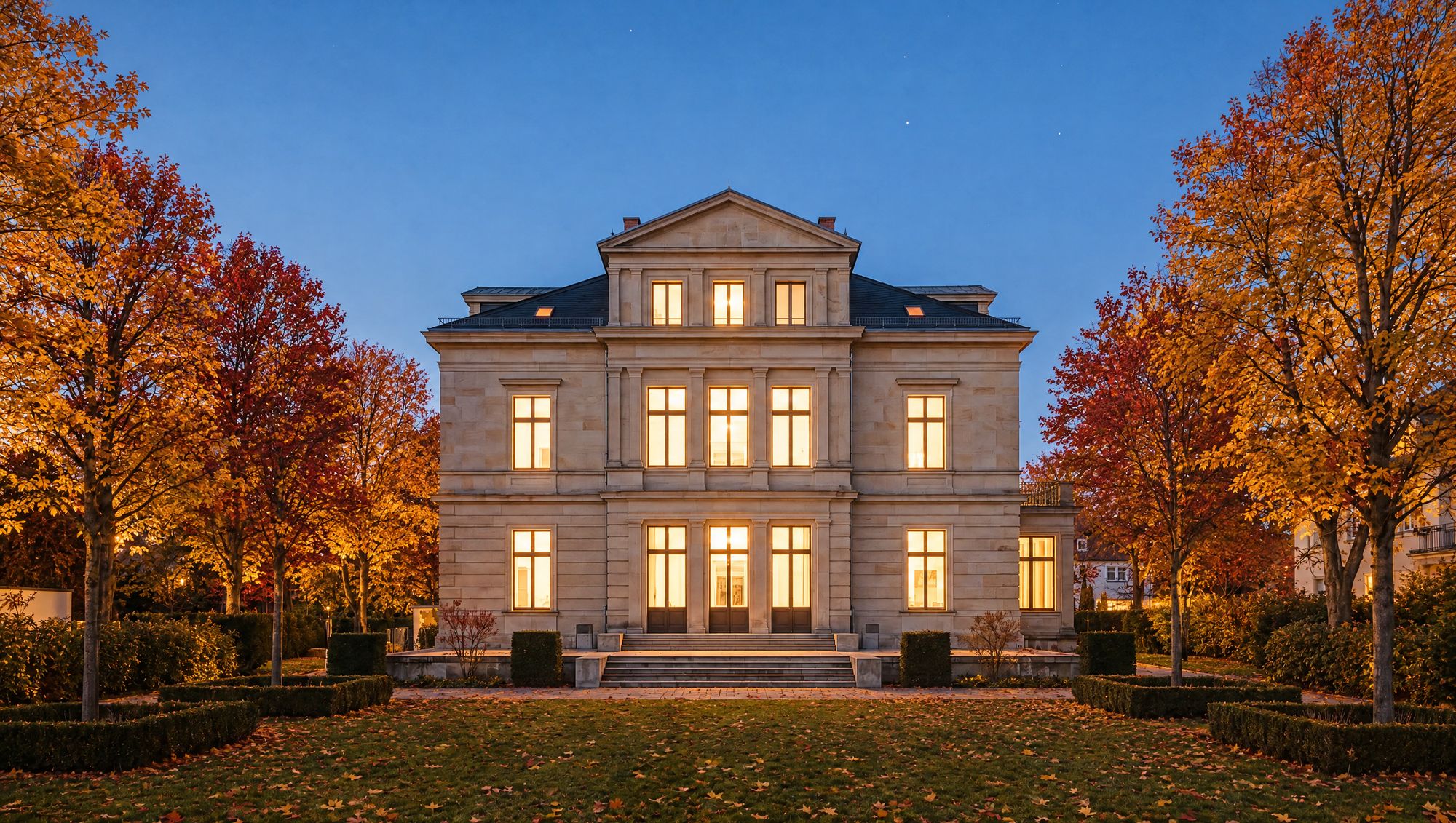 Gründerzeitvilla in Dresden in der Abenddämmerung